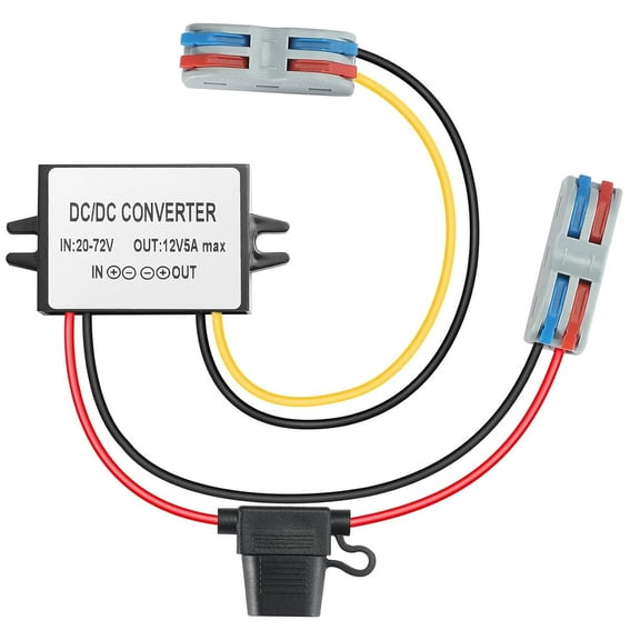 YBBOTT 5A 60W DC 24V 36V 48V 60V to 12V Step Down Converter 20V-72V to 12V dc dc Converter Waterproof Reducer Buck Transformer with Fuse Power Supply for Golf Cart