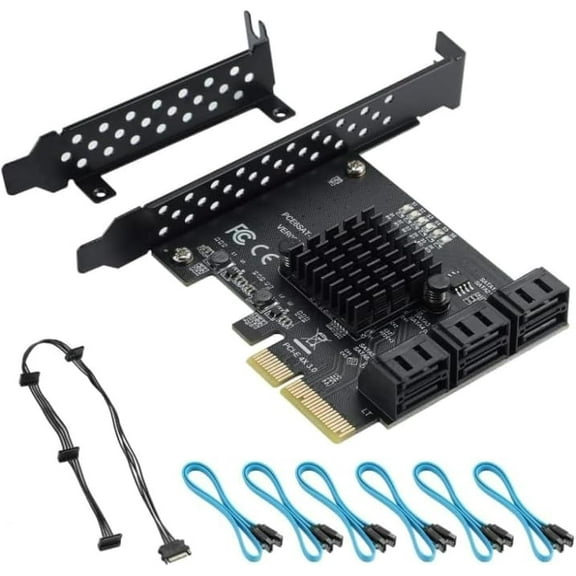 YBBOTT 6 Ports Card with 6 SATA Cables, PCI Express 4X SATA Controller, PCI Expansion Card 3.0 6Gbps Hard Drive Adapter Supports WIN/10/8/7/XP/LINUX