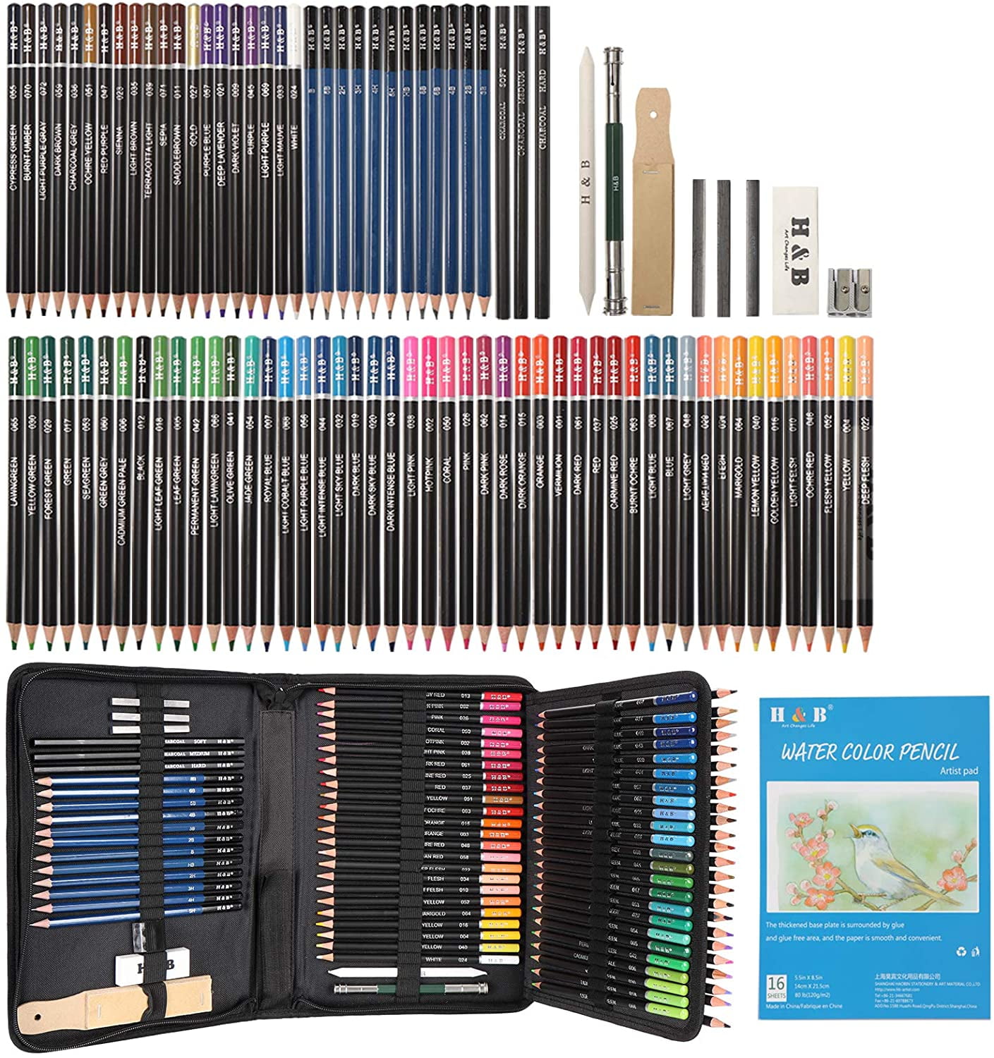 AONLSKHArt Supplies Drawing And Sketching Colored Pencils Set 96-Piece,Graphite Charcoal Professional Artists Pencils Kit,Gifts For Kids & Adults Draw