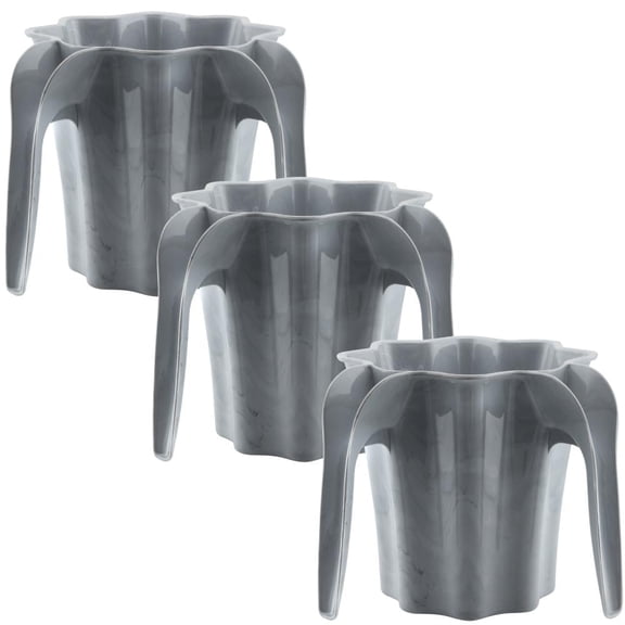 YBM HOME Plastic Star Shaped Wash Cup With Dual Handle, Grey Marble - Pack of 3