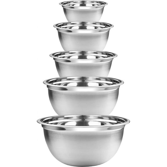 YBM HOME Stainless Steel Mixing Bowl - Premium Polished Mirror Nesting Metal Bowl for Cooking and Serving, Stackable for Convenient Storage, 0.75, 1, 1.5, 3, 5 Quarts,1167-68-69-70-71set