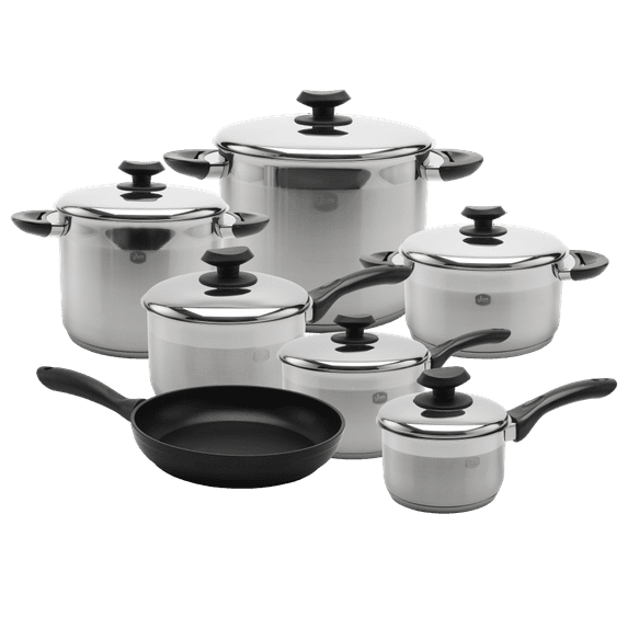 YBM Home 18/10 Tri-Ply Stainless Steel Pots and Pans 13 Pieces, Dishwasher safe, Black
