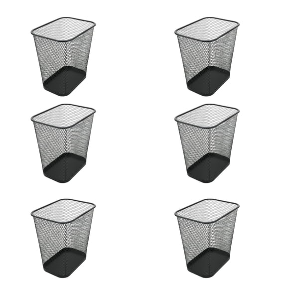 YBM Home 3.5 Gallon Trash Can Wastebasket for Office, Professional Black Wire Mesh Rectangular Waste Basket for Under Desk, Kitchen, Den or Recycling (6 Pack)