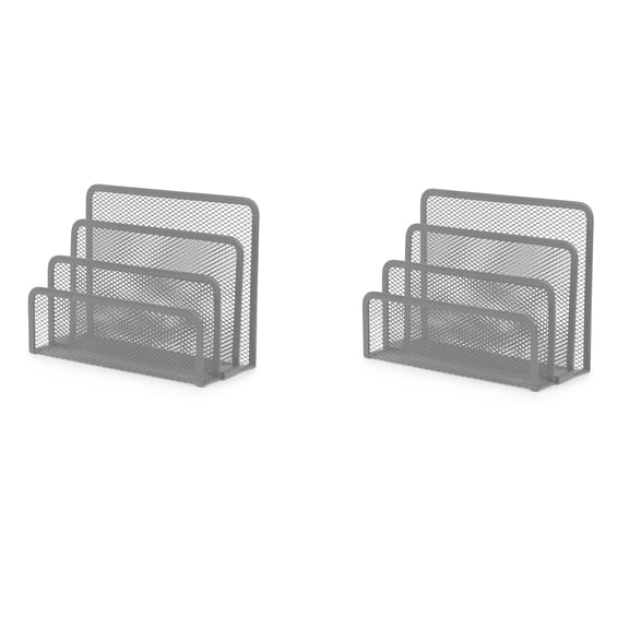 YBM Home 3-Slot Mesh Desk Mail Organizer for Office, Silver Pack of 2