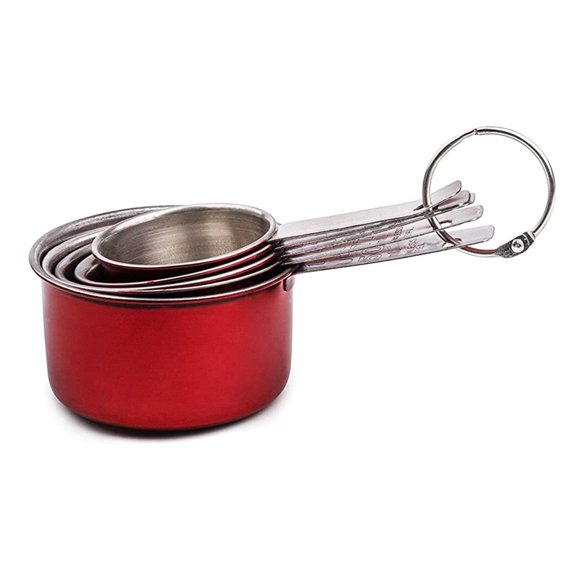 YBM Home 5-Piece Stainless Steel Stackable Measuring Cups, Measurement Dry or Liquid Ingredients, For Cooking & Baking, Red