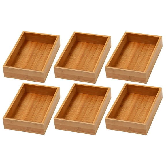 YBM Home Bamboo Drawer Organizer Storage Box, Brown 6 in. W x 9 in. L x 2 in. H (6-Pack)