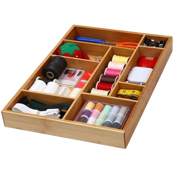 YBM Home Bamboo Drawer Organizer for Home Organization - 9 Compartment Tray, Brown