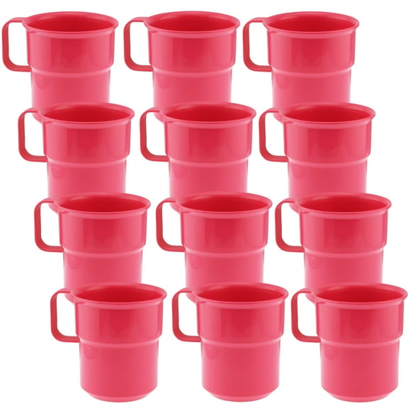 YBM Home Break-Resistant Plastic Mugs for Coffee, Juice, Milk, Water, Tea - 8oz Pack of 12-Pink