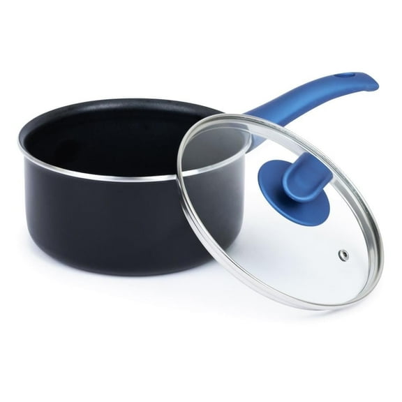 YBM Home Classic Nonstick Saucepan, Covered, Stay-Cool Handles, Soup Pot, Cooking Pot, Kitchen Oven Broiler Safe 350F, Compatible Induction and All Cooktops, Dishwasher Safe, 2.5 Quart, Blue