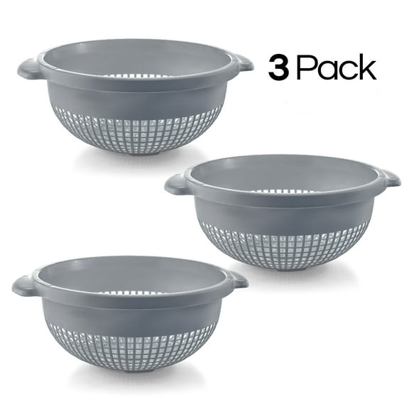 YBM Home Deep Plastic Colander for Washing and Draining Pasta, 14 inch - Gray 3 Pack