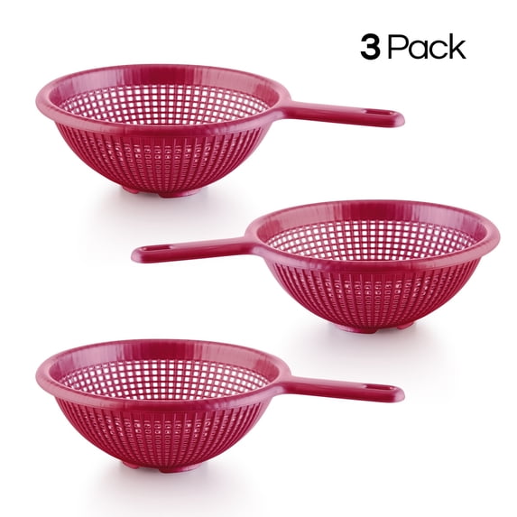 YBM Home Deep Plastic Colander for Washing and Draining Pasta, 8.5 inch - Red 3 Pack