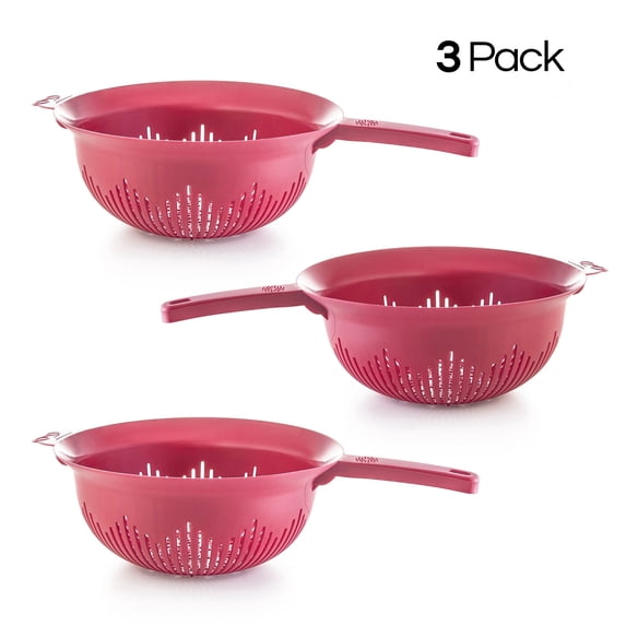 YBM Home Deep Plastic Colander for Washing and Draining Pasta, 9.75 inch - Red, 3 pack