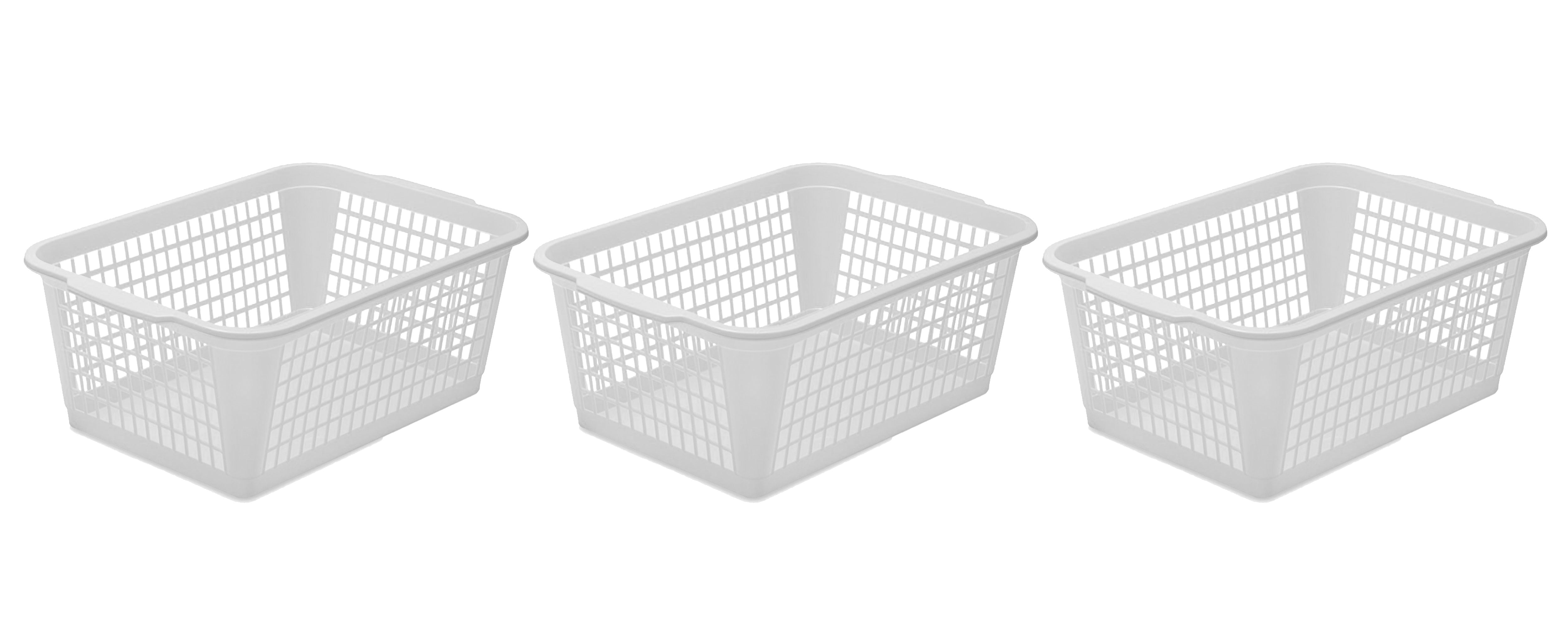 YBM Home Large Plastic Storage Basket (3 Pack), White 15 L x 10 W x 6 H