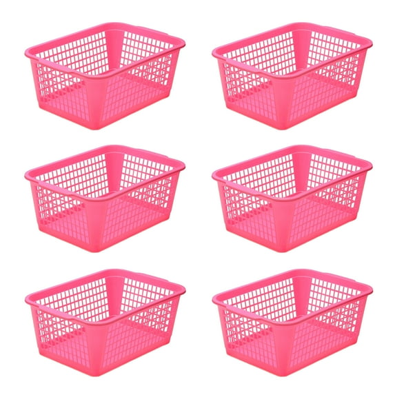YBM Home Large Plastic Storage Basket (6 Pack), Pink 15 L x 10 W x 6 H