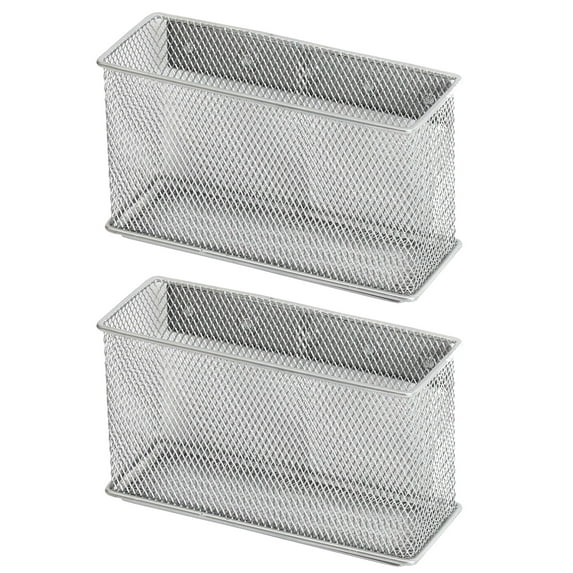 YBM Home Magnetic Pencil Holder - Mesh Stainless Steel Pen Basket - Silver, Medium 2 Pack