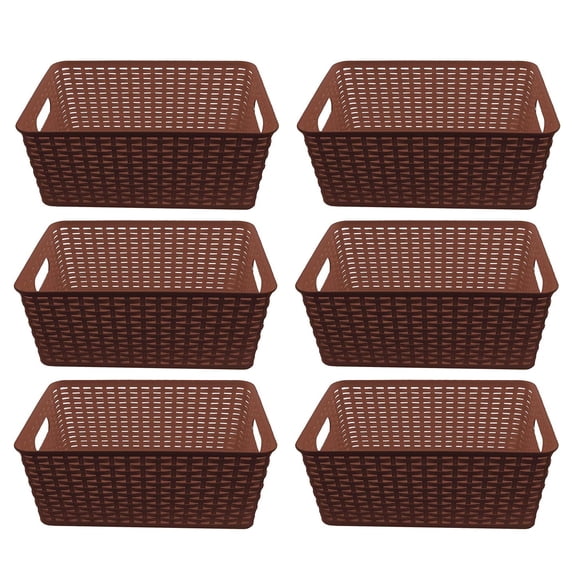 YBM Home Medium Plastic Rattan Storage Basket, ba425brown-6