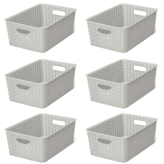YBM Home Medium Plastic Rattan Storage Basket, ba425gray-6