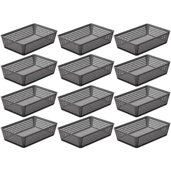 YBM Home Medium Plastic Storage Basket (12 Pack), Gray 9 L x 6 W x 2.25 H