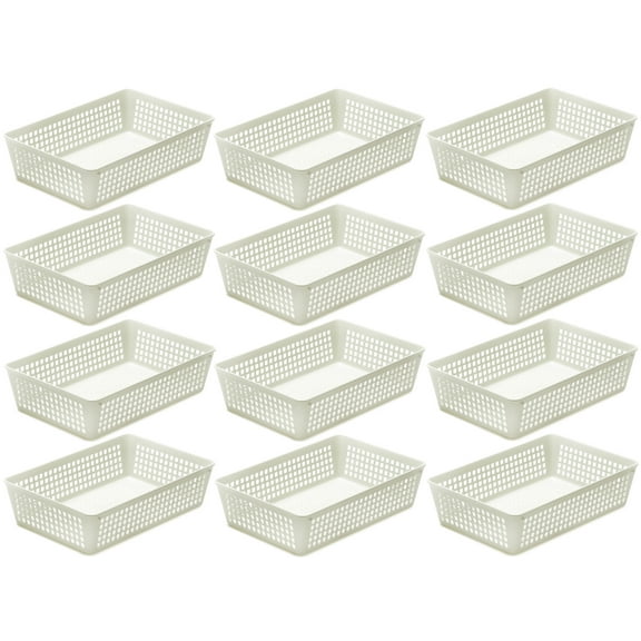 YBM Home Medium Plastic Storage Basket (12 Pack), White 9 L x 6 W x 2.25 H