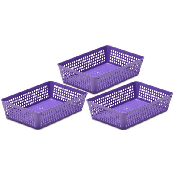 YBM Home Medium Plastic Storage Basket (3 Pack), Purple 9 L x 6 W x 2.25 H