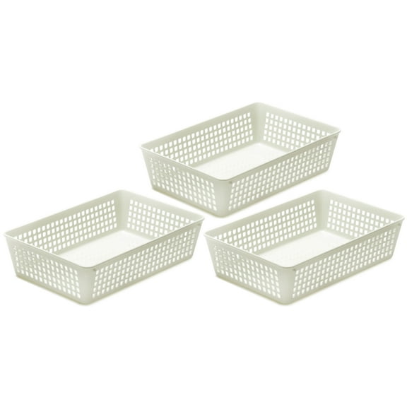YBM Home Medium Plastic Storage Basket (3 Pack), White 9 L x 6 W x 2.25 H