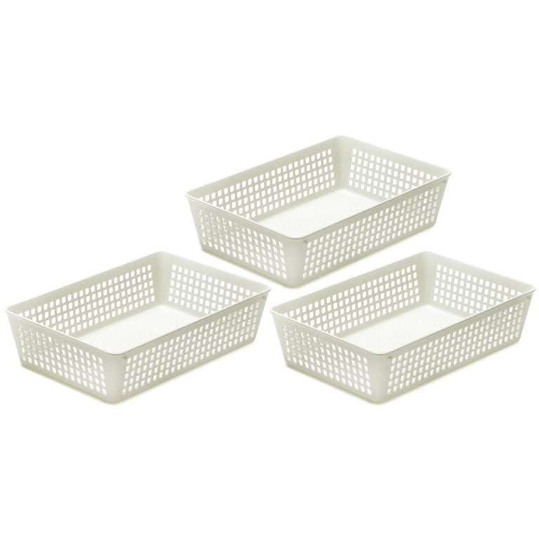 Nesmilers 12-Pack White Plastic Storage Baskets - Small Organizer Trays With Handles, 19.5x14x7cm