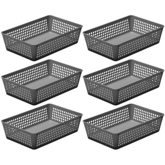 YBM Home Medium Plastic Storage Basket (6 Pack), Gray 9 L x 6 W x 2.25 H