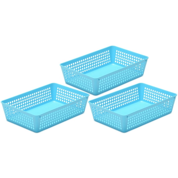 YBM Home Medium Plastic Storage Basket for Bathrooms (3 Pack), Blue 9 L x 6 W x 2.25 H