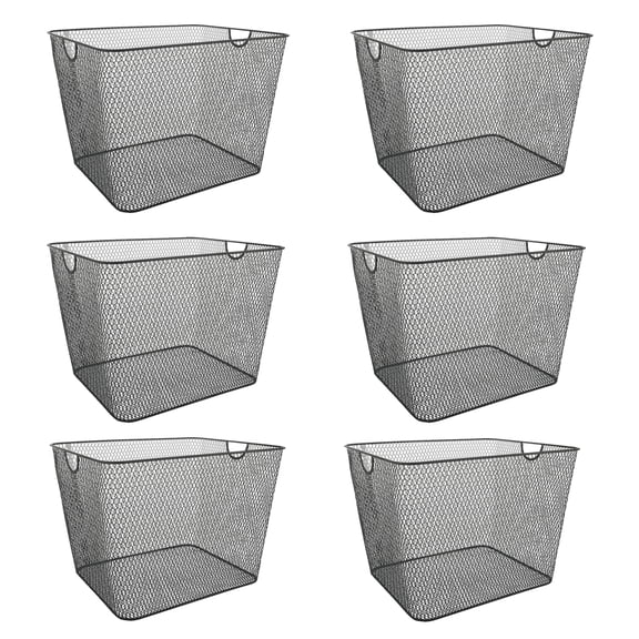 YBM Home Mesh Open Bin Storage Basket Organizer for Kitchen, (6 Pack) Black 15 x 12 x 11.5