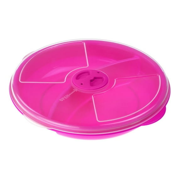 YBM Home Microwave Food Storage Tray with Cover, 2 Section / Compartment Divided Plates,33-1178-pink