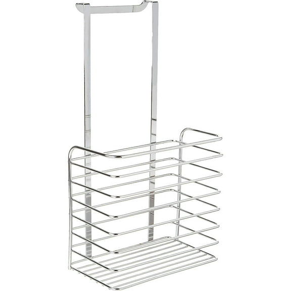 YBM Home Multipurpose Over The Cabinet Door Storage Basket Caddy - Works as a Kitchen Cabinet Organizer, Wine Holder, Bathroom Tray, Storage Bags, Cleaning Supplies, Chrome 2217
