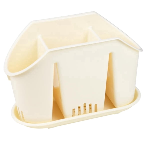 YBM Home Multipurpose Cutlery Utensil Drying Rack and Storage Holder with 3 Compartments and Base Tray, Serves as Kitchen Sink Drying Rack and Silverware Holder for Dinner Table, 38-1227ivory