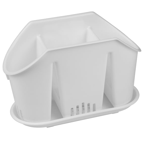 YBM Home Multipurpose Cutlery Utensil Drying Rack and Storage Holder with 3 Compartments and Base Tray, Serves as Kitchen Sink Drying Rack and Silverware Holder for Dinner Table, 38-1227White