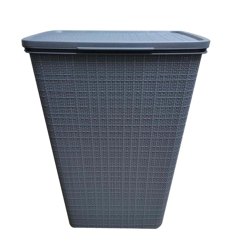 YBM Home Plastic Rattan Laundry Hamper Basket with Hinged Lid