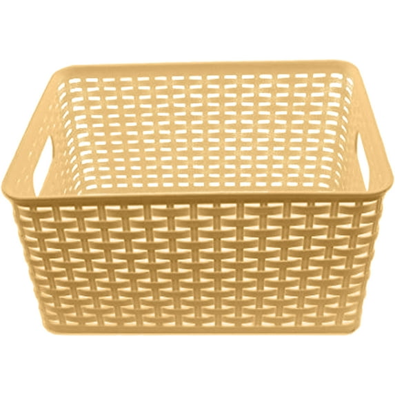 YBM Home Plastic Rattan Storage Box Basket Organizer for Bathroom, Large, Beige