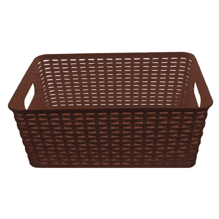 YBM Home Plastic Rattan Storage Box Basket Organizer for Bathroom, Large,  Brown 