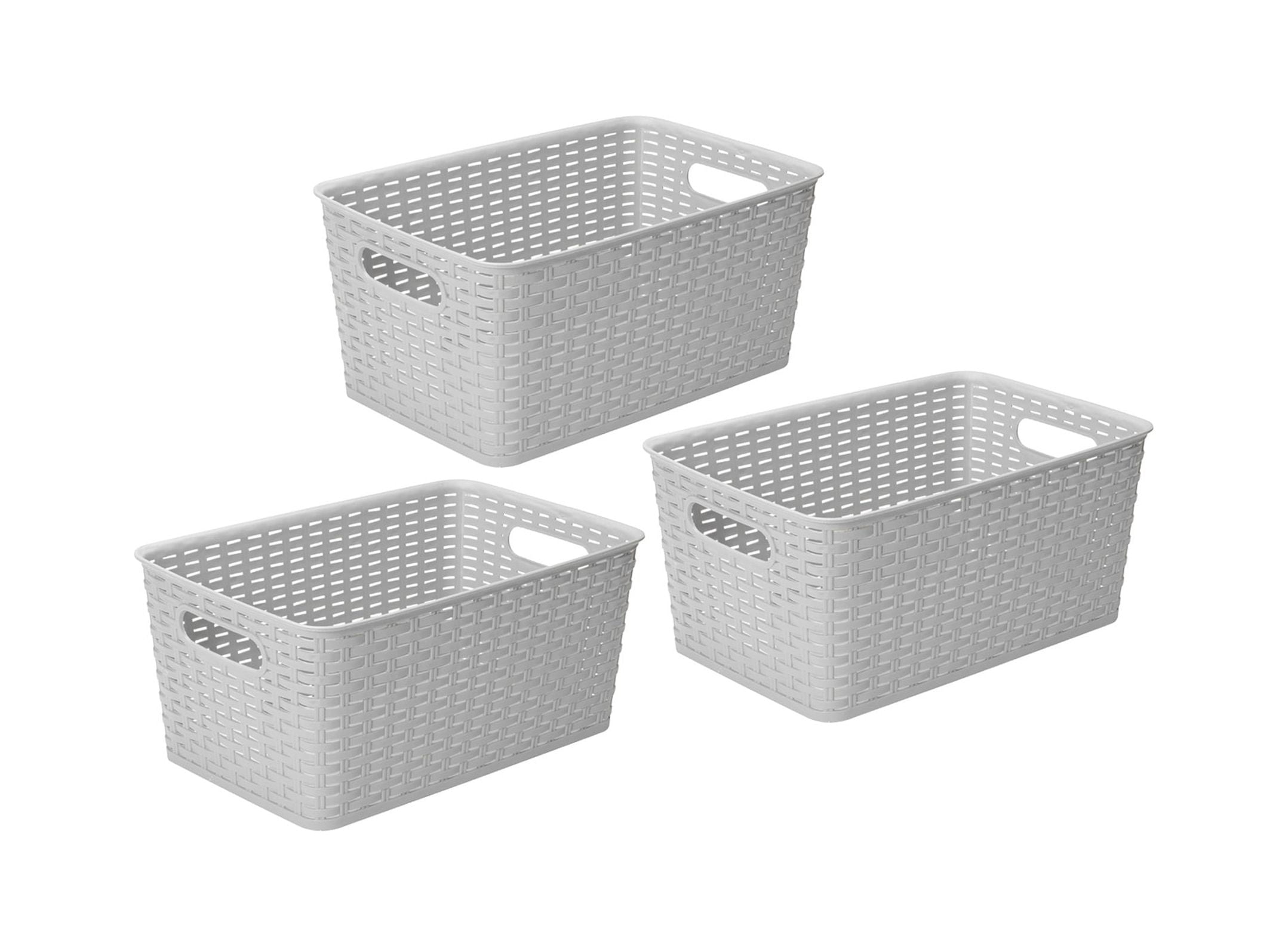 Plastic Rattan Storage Box Basket Organizer for Bathroom, Large, Gray Pack  of 6 
