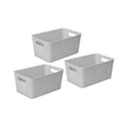 thumbnail image 1 of YBM Home Plastic Rattan Storage Box Basket Organizer for Bathroom, Large, Gray, Pack of 3, 1 of 7