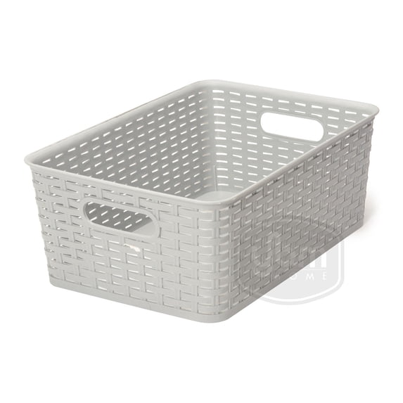 YBM Home Plastic Rattan Storage Box Basket Organizer for Bathroom, Large, Gray