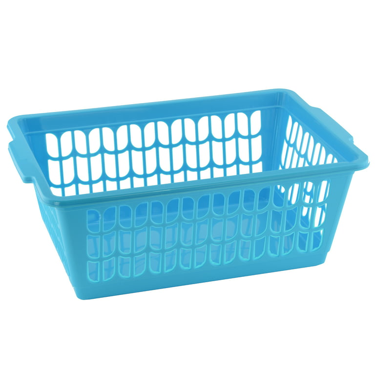 YBM Home Large Plastic Storage Basket with Handle for Home and Office, Blue  15 L x 10 W x 6 H