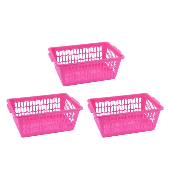 YBM Home Plastic Storage Basket Bin and Drawer Organizer, 11.5” x 8” Pink (3-Pack)