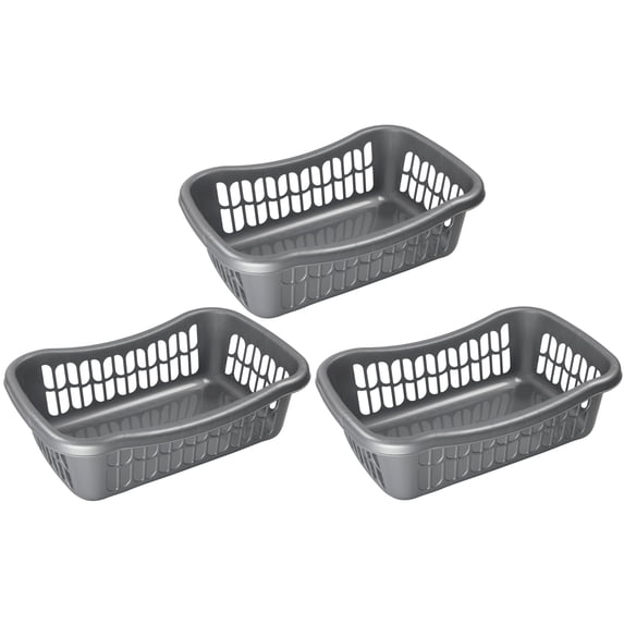 YBM Home Plastic Storage Basket Bin and Drawer Organizer, 17.75” x 11.5” Gray (3-Pack)