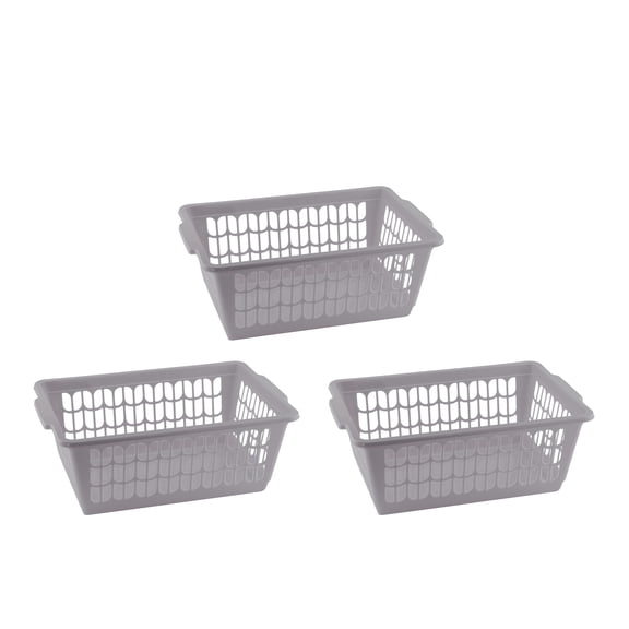 YBM Home Plastic Storage Basket Bin and Drawer Organizer, Stackable Design 11.5” x 8” Gray (3-Pack)