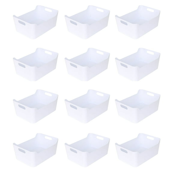 YBM Home Plastic Storage Bins with Handles for Kitchen and Pantry Organization Multipurpose Open Storage Bins for Under Sink StorageBathroom Vanity Laundry Room, and Crafts Room, White, Small,12-Pack