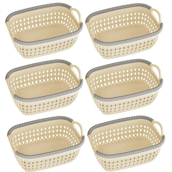 YBM Home Plastic Weave Wicker Storage Baskets 6 Pack, Beige - Small