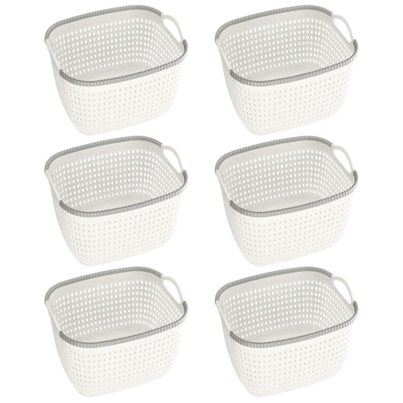 YBM Home Plastic Weave Wicker Storage Baskets 6 Pack, White - Large