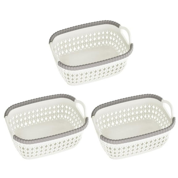 YBM Home Plastic Weave Wicker Storage Baskets, White - Small
