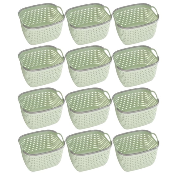 YBM Home Plastic Weave Wicker Storage Baskets with Handles 12 Pack, Green - Large