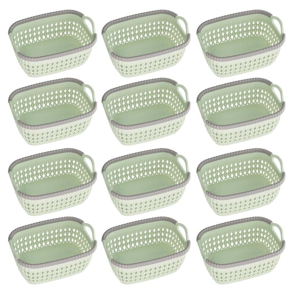 YBM Home Plastic Weave Wicker Storage Baskets with Handles 12 Pack, Green - Small
