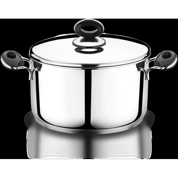 YBM Home Professional Chef’s 18/10 Stainless Steel Stock Pot Covered Tri-Ply Capsule Base With Bakelite Handle, Terrific Mirror Silver, Induction Compatible, 9 Quart - Black